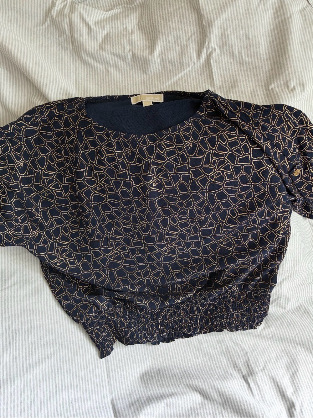 Michael Kors Navy Crop Top with Gold Geometric Print